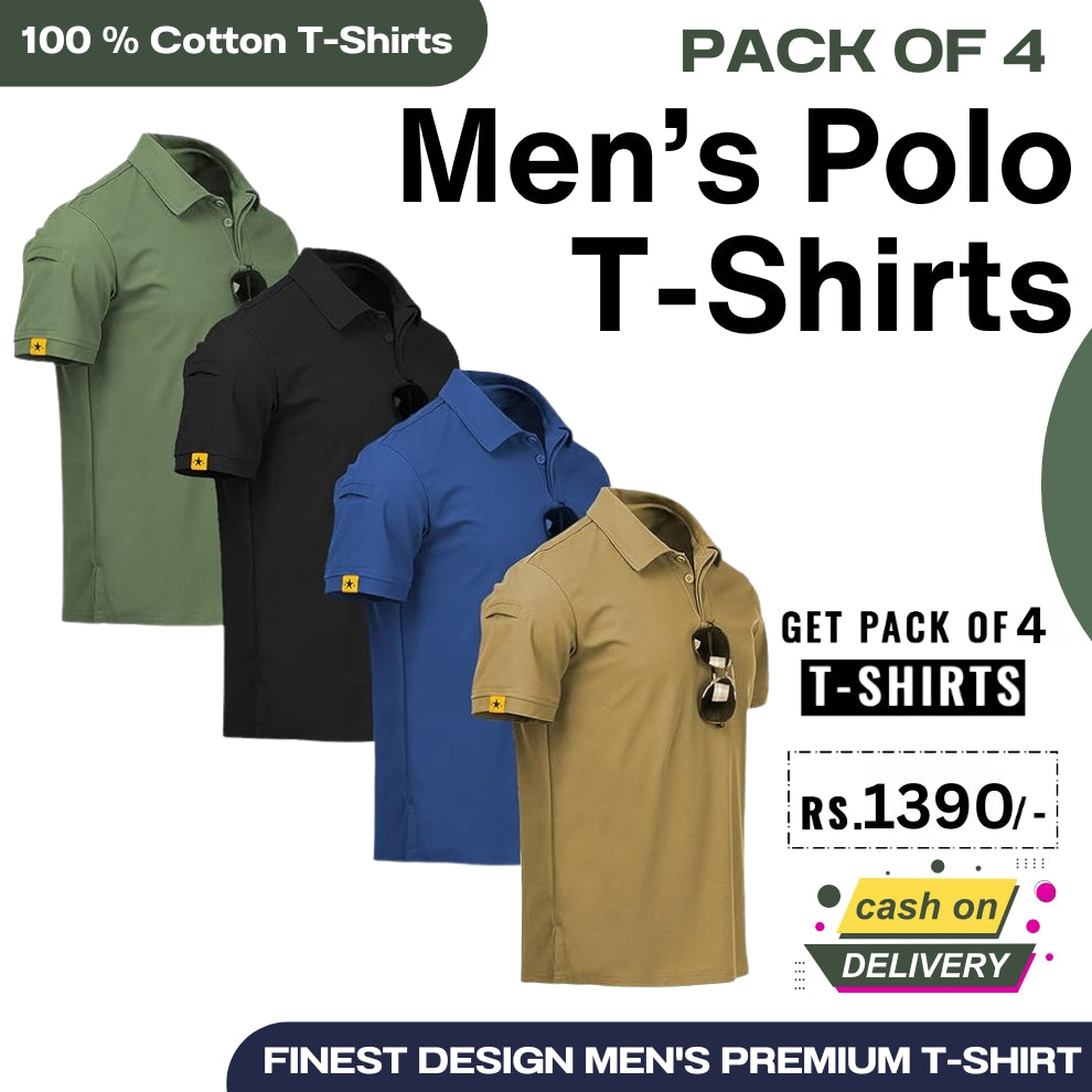 Men's Polo Premium Cotton T-Shirts | Pack of 4
