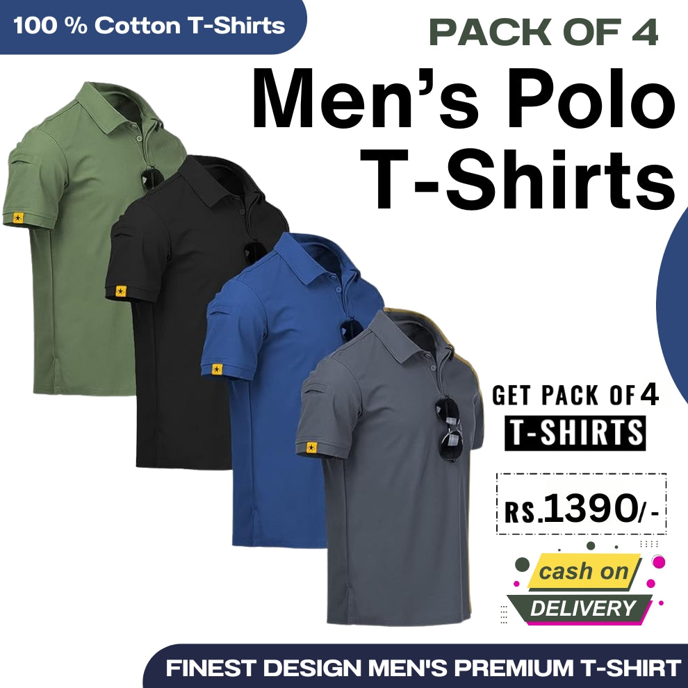 Men's Polo Premium Cotton T-Shirts | Pack of 4