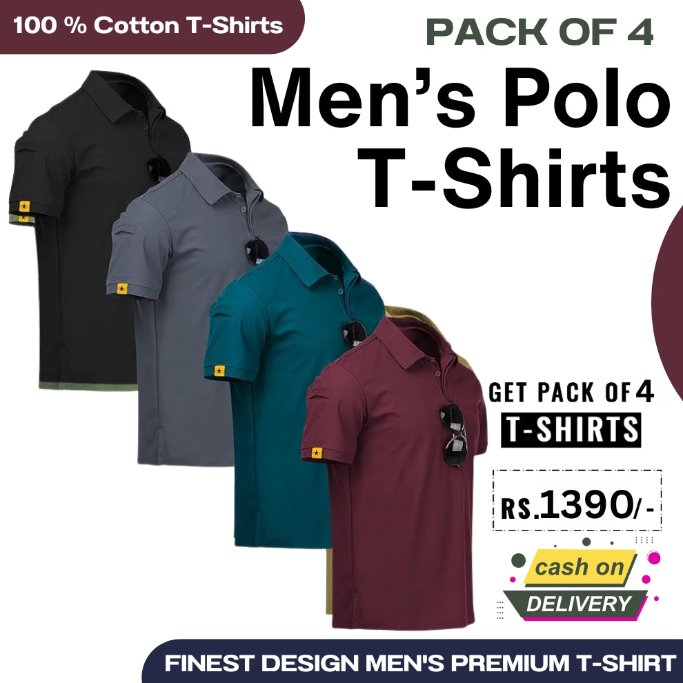 Men's Polo Premium Cotton T-Shirts | Pack of 4
