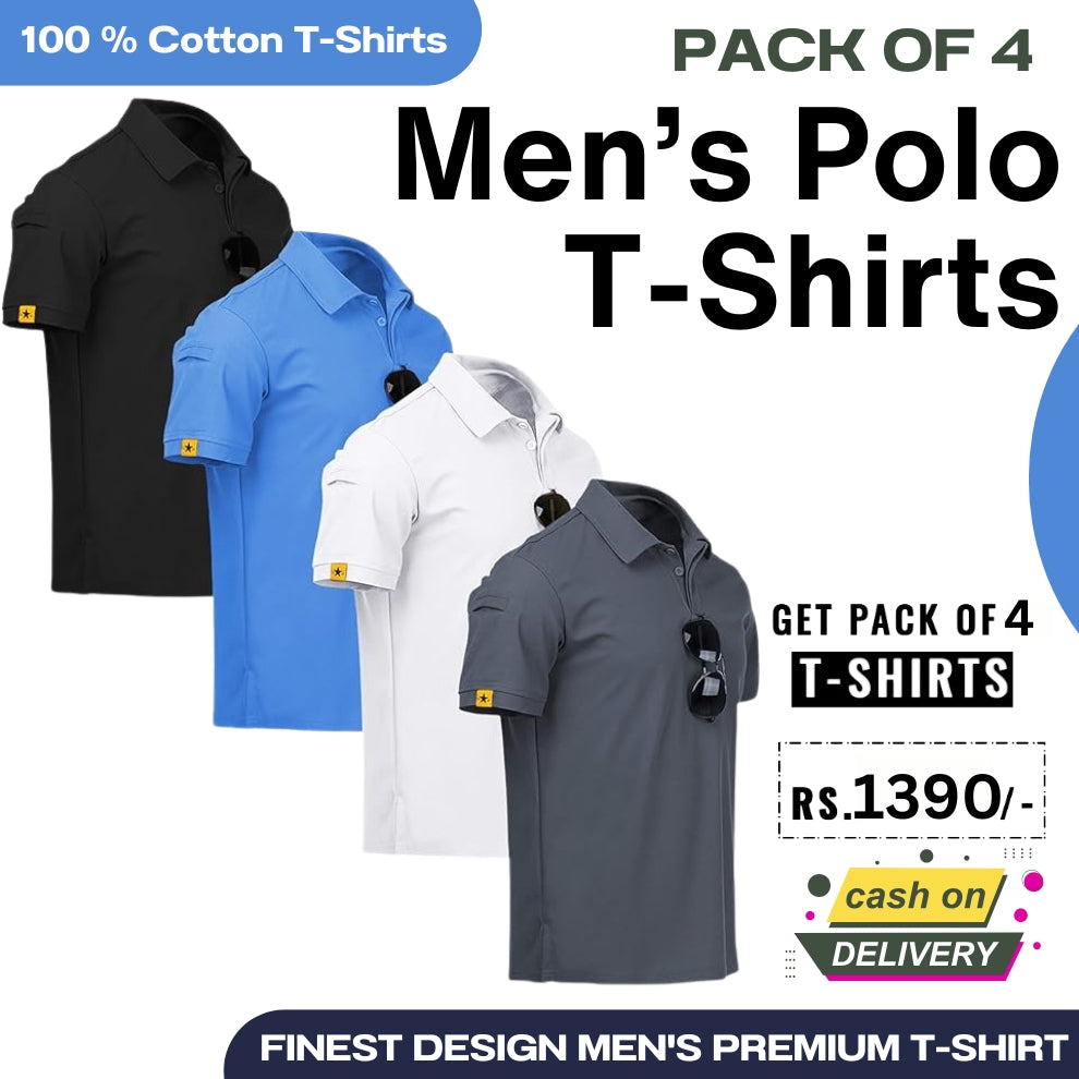 Men's Polo Premium Cotton T-Shirts | Pack of 4