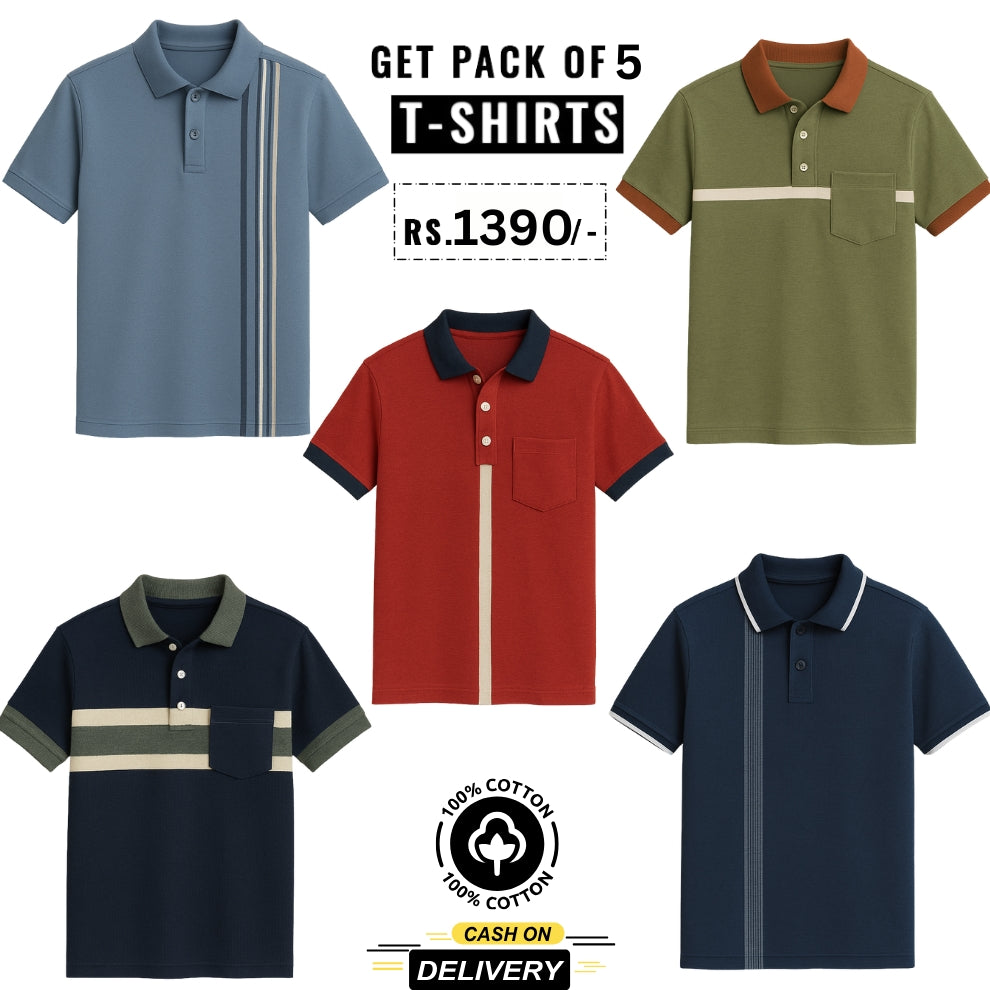 Men's Polo Premium Cotton T-Shirts | Pack of 5