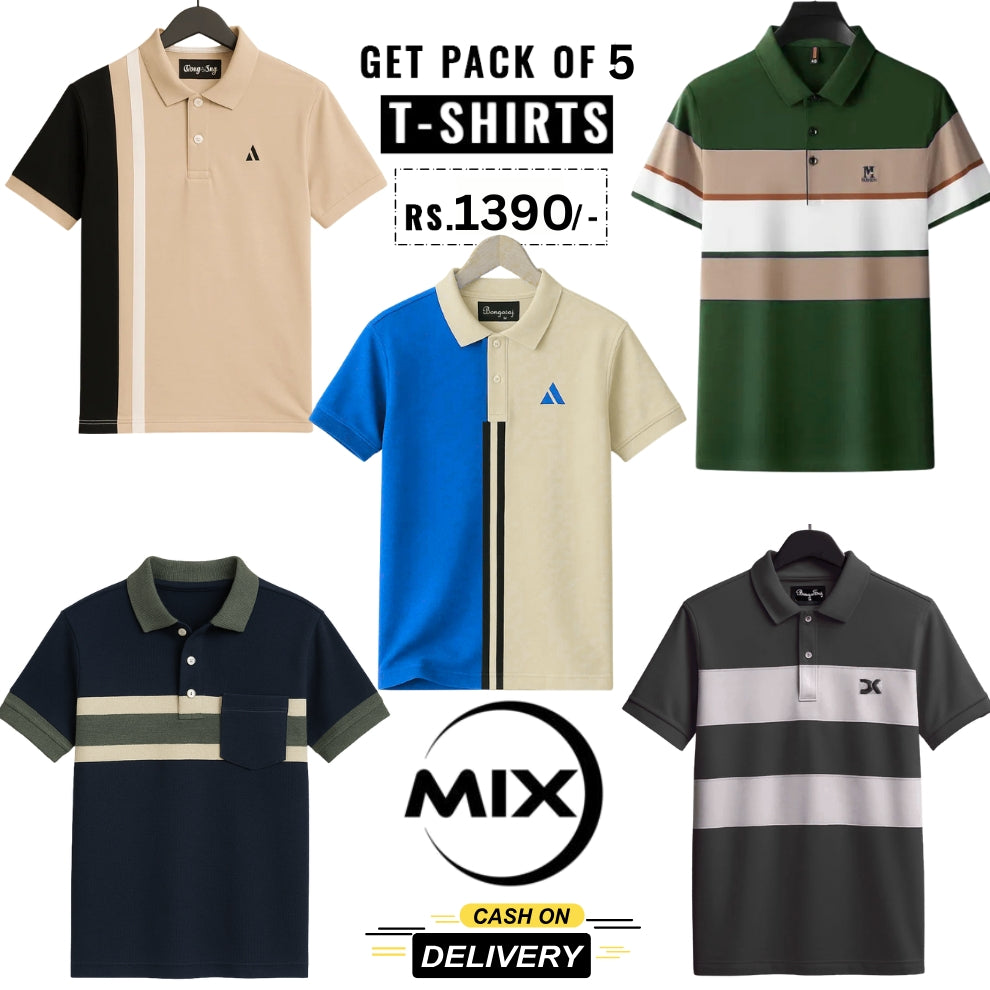 Men's Polo Premium Cotton T-Shirts | Pack of 5