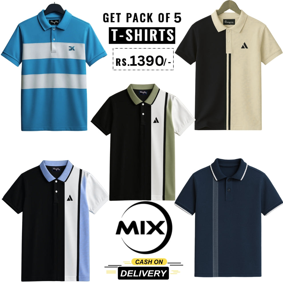 Men's Polo Premium Cotton T-Shirts | Pack of 5