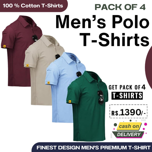 Men's Polo Premium Cotton T-Shirts | Pack of 4
