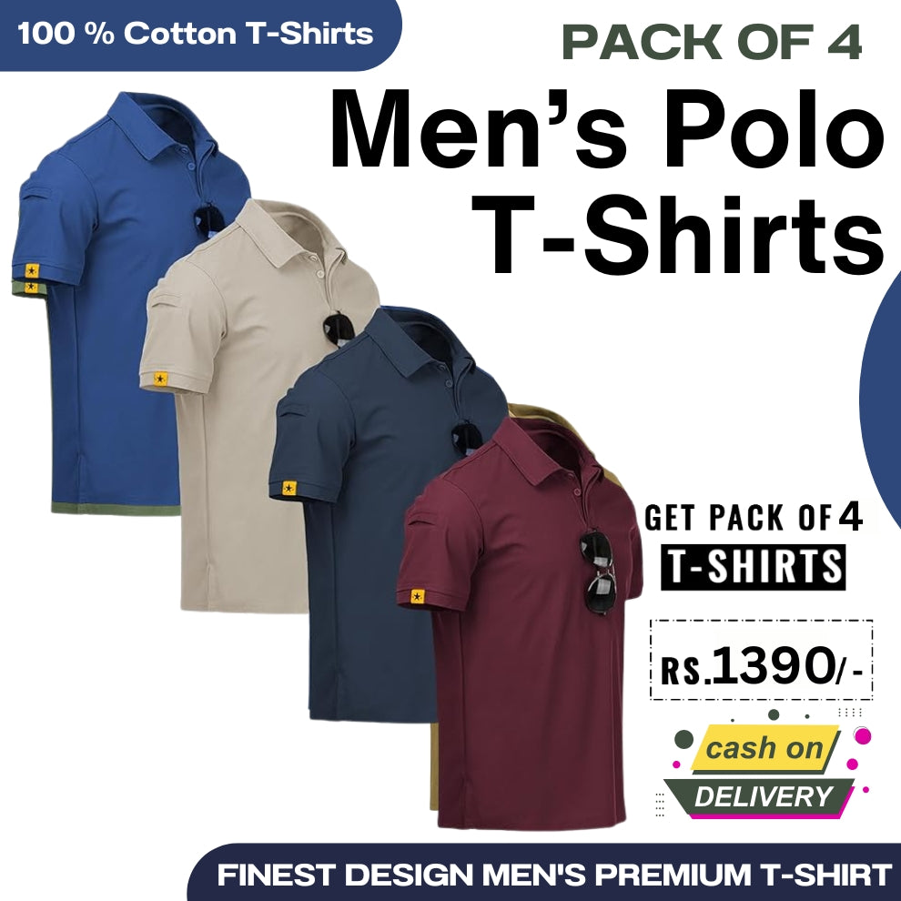 Men's Polo Premium Cotton T-Shirts | Pack of 4