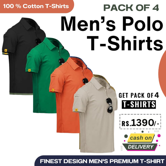 Men's Polo Premium Cotton T-Shirts | Pack of 4