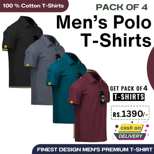 Men's Polo Premium Cotton T-Shirts | Pack of 4