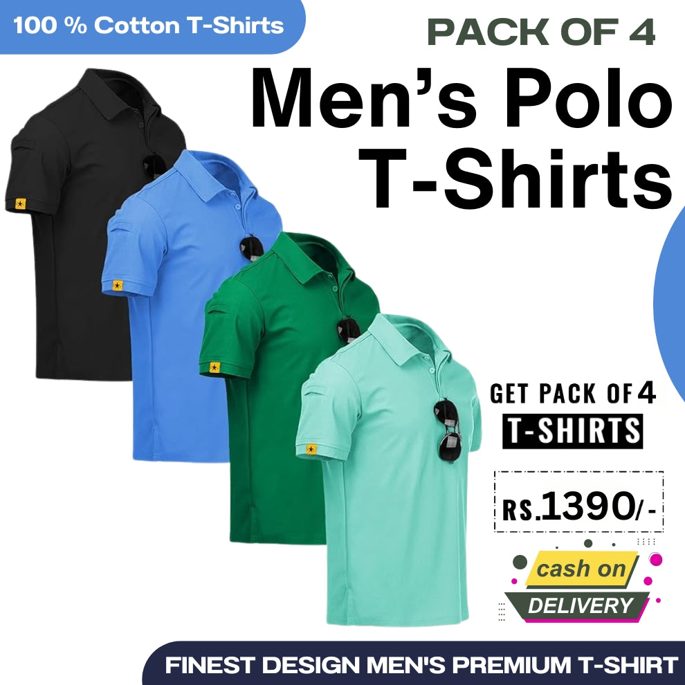 Men's Polo Premium Cotton T-Shirts | Pack of 4