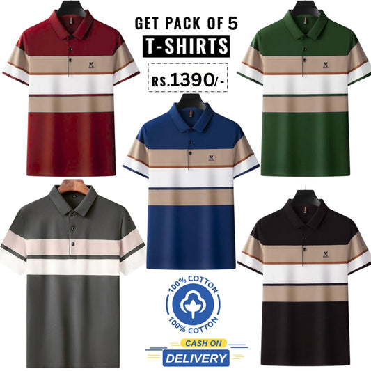 Men's Polo Premium Cotton T-Shirts | Pack of 5