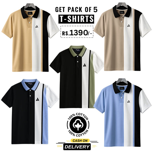 Men's Polo Premium Cotton T-Shirts | Pack of 5