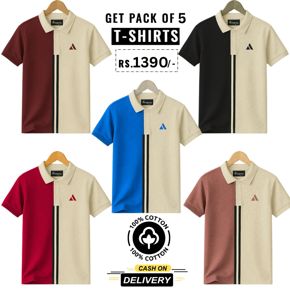 Men's Polo Premium Cotton T-Shirts | Pack of 5