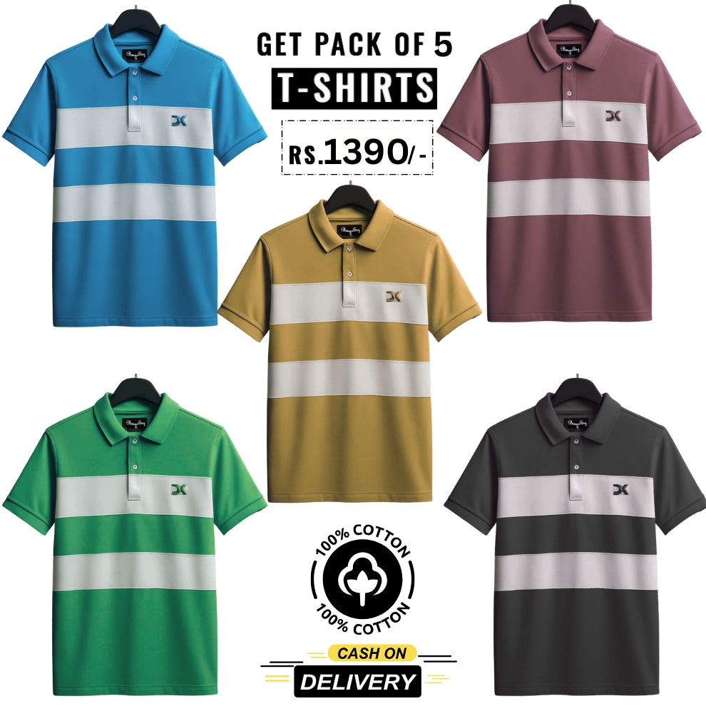 Men's Polo Premium Cotton T-Shirts | Pack of 5