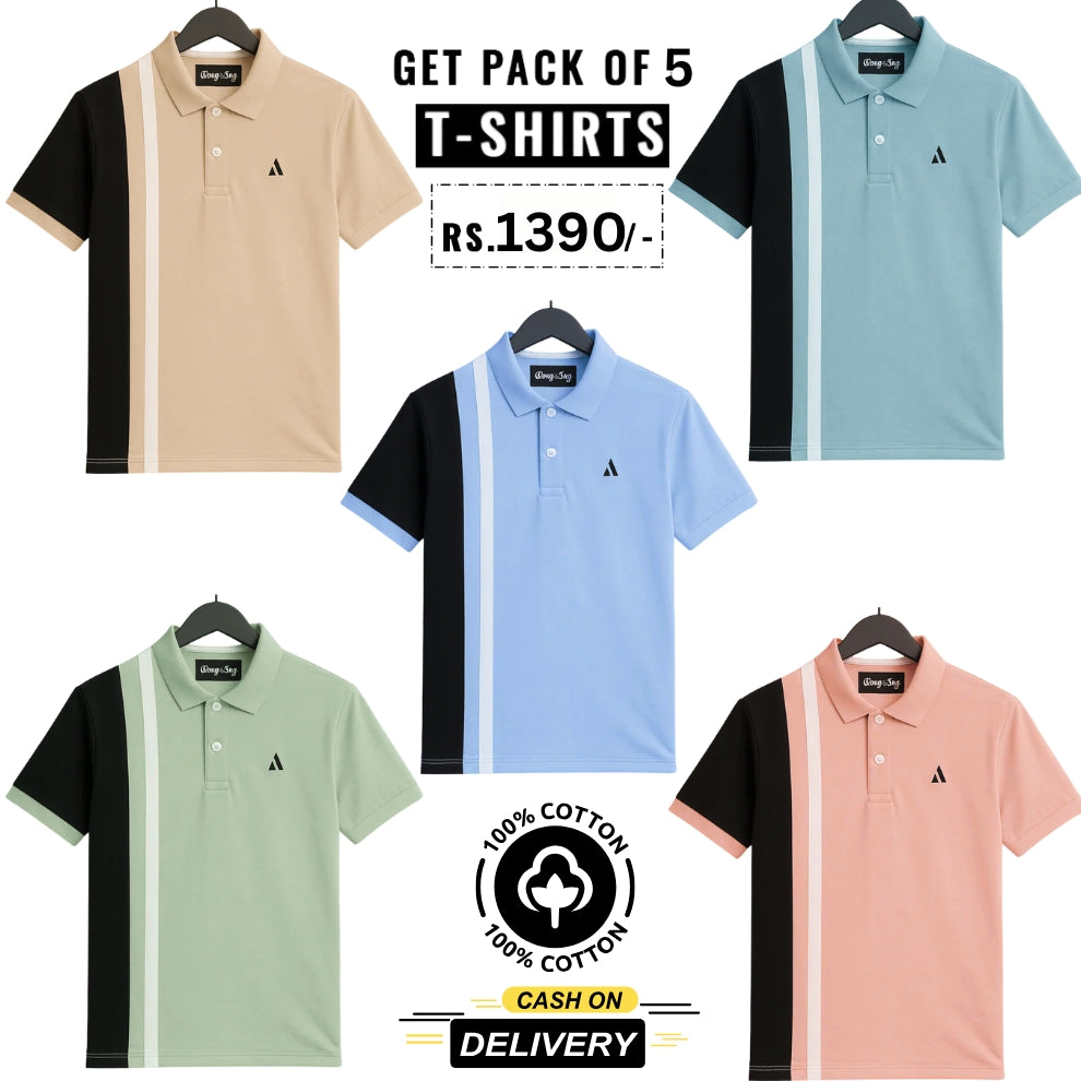 Men's Polo Premium Cotton T-Shirts | Pack of 5
