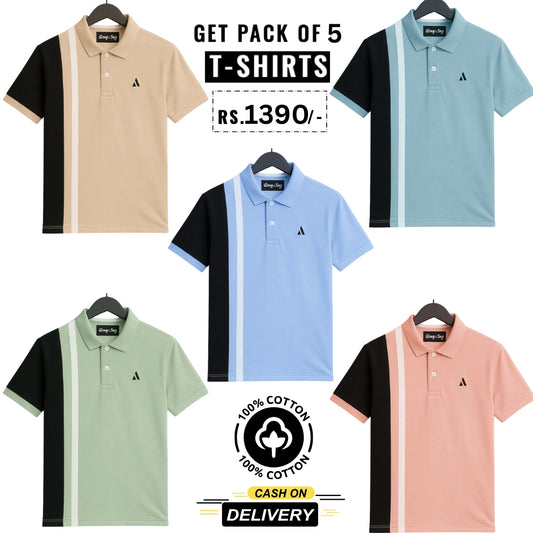 Men's Polo Premium Cotton T-Shirts | Pack of 5