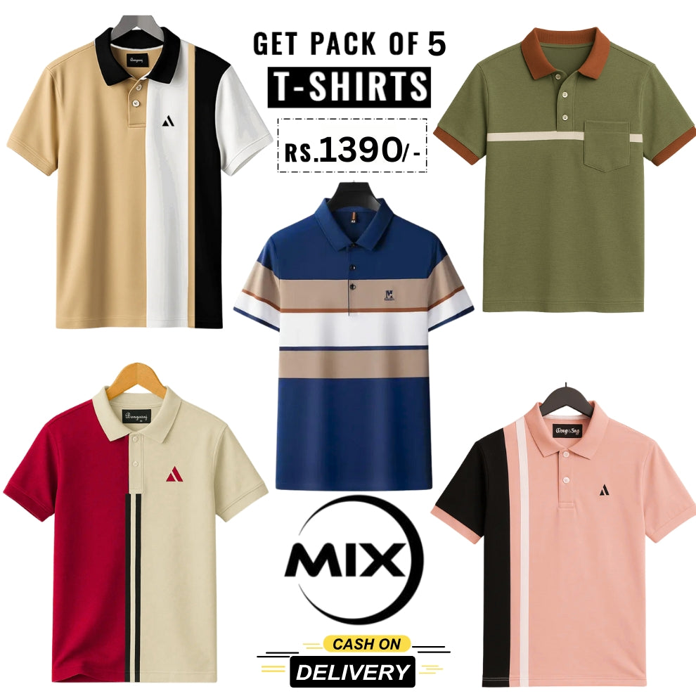 Men's Polo Premium Cotton T-Shirts | Pack of 5