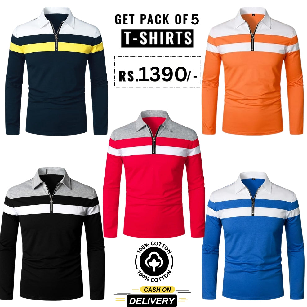 Men's Full Sleeves Cotton T-Shirts | Pack of 5